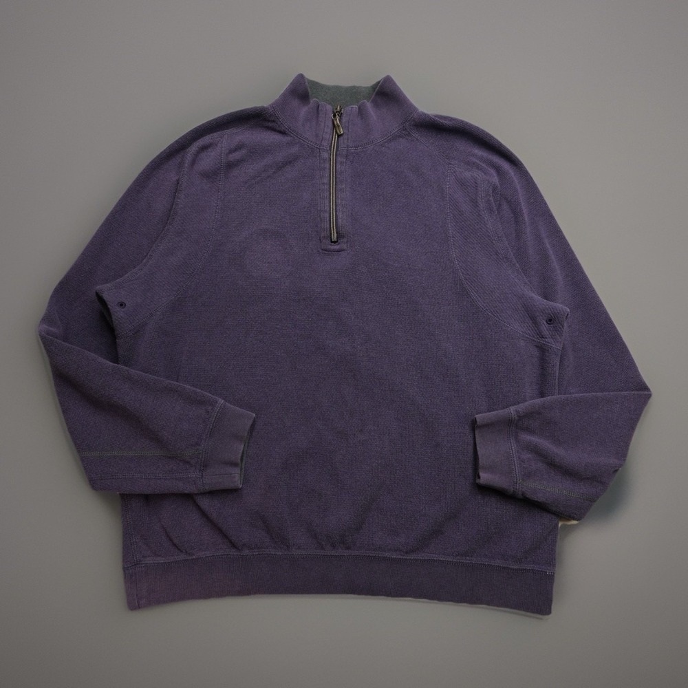 TOMMY BAHAMA Purple and Gray Reversible 1/4 Zip Long Sleeve Sweater - Men Size L